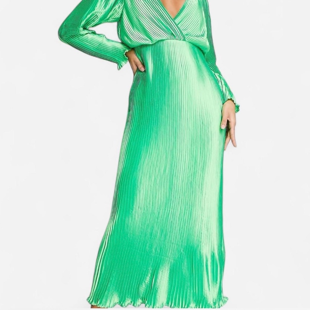 Elegant Green Satin Pleated ASOS Dress